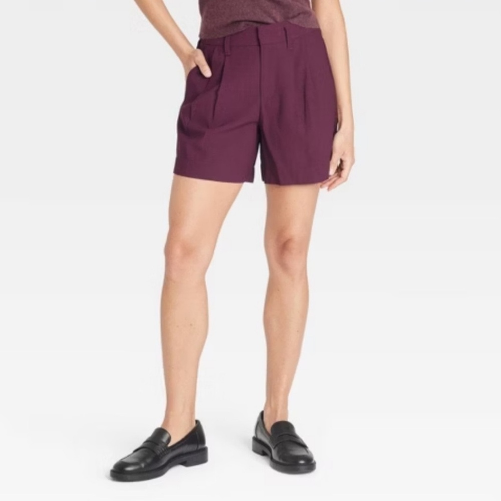 A New Day Women's High-Rise Pleat Front Shorts | Burgundy | NWT